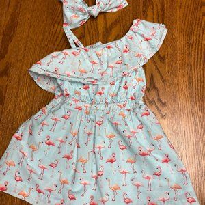 Janie and Jack Baby Girl Flamingo Dress w/ Headband